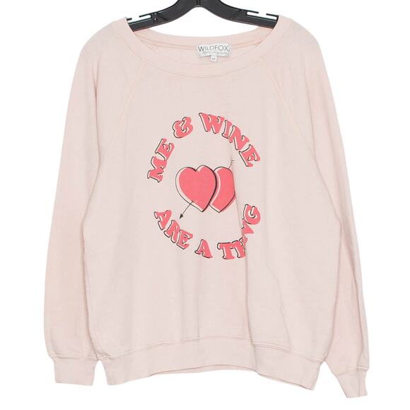 Wildfox Sweatshirt Me & Wine Are A Thing Y2K Galentines Casual Cozy Pink Medium - Picture 1 of 8